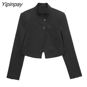 Yipinpay Spring Women Solid Blazer Coat 2023 Fashion Office Lady Slim Single Breasted Jacket Vintage Long Sleeve Outerwear Tops